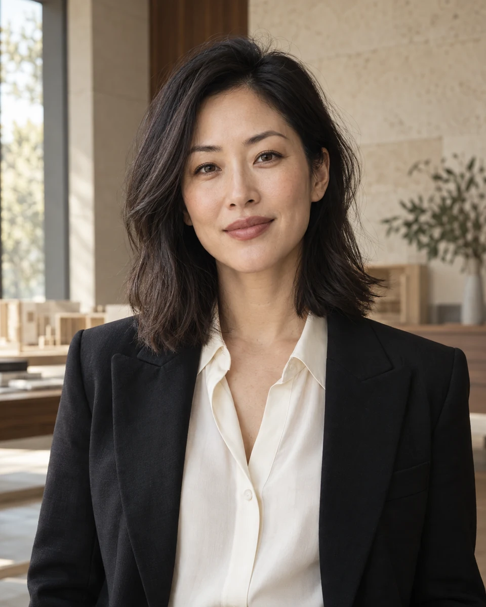 AI-generated portrait of Maya Chen, a fictional design director for this website concept.